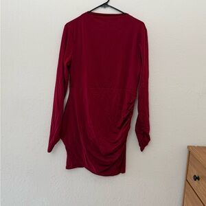 Women's Long-Sleeve Ruched Dress - Deep Red